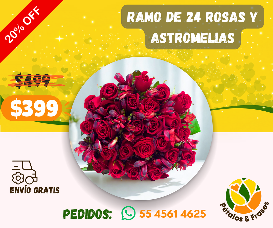 Ramo de 24 rosas y astromelias