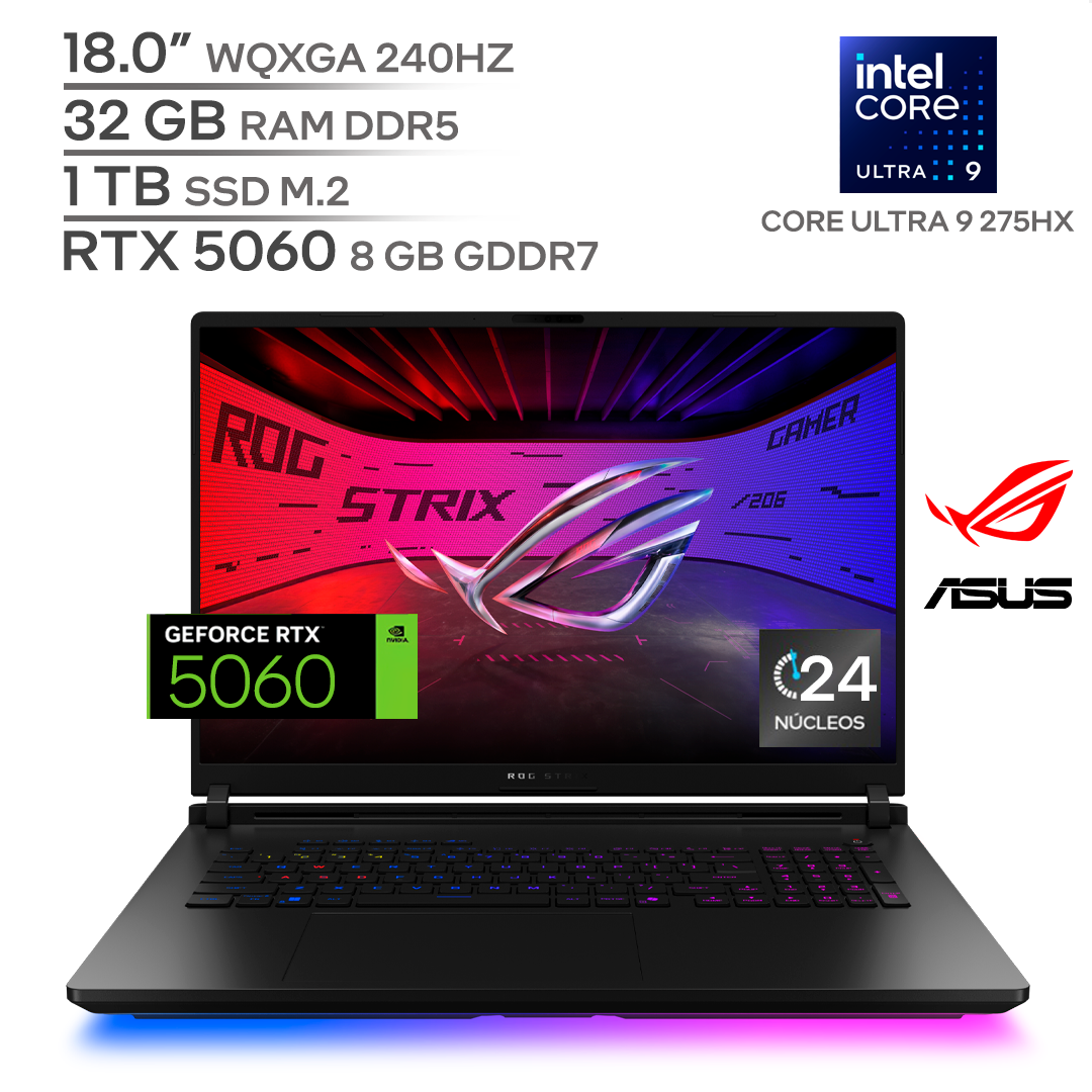 ASUS ROG STRIX G18 G815LM-IS96 / CORE ULTRA 9 275HX / RTX 5060 8 GB / 32 GB DDR5 RAM / 1 TB SSD Nvme M.2 / 18.0" WQXGA 240HZ / WINDOWS 11