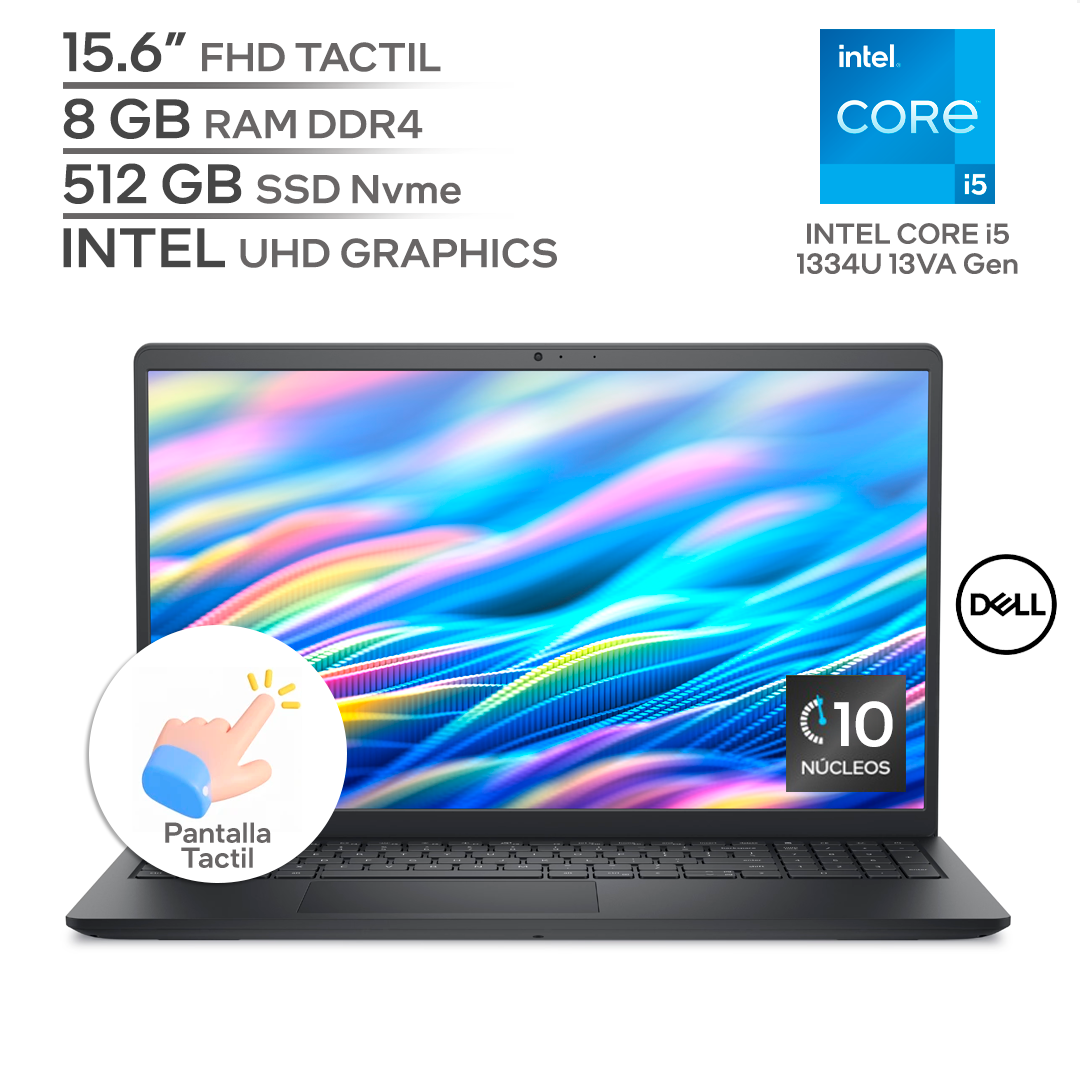 DELL 15 DC15250 / INTEL Core i5 1334U 13Va Generación / RAM 8 GB DDR4 / SSD 512 GB Nvme / 15.6" FHD 1080P TACTIL / WINDOWS 11