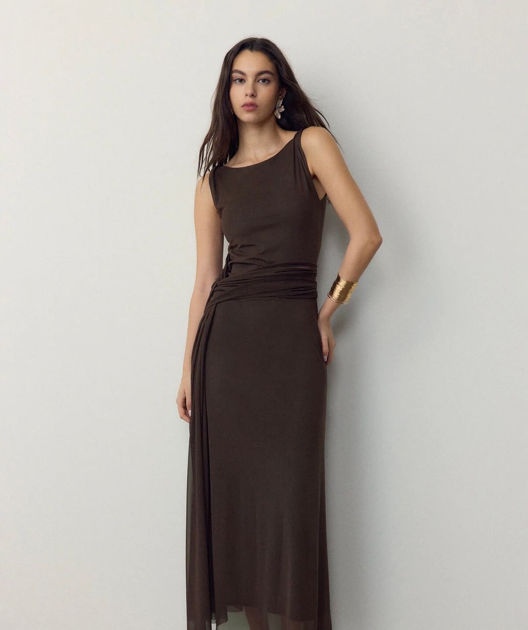 Robe Drapée Marron Chocolat -  Earthy