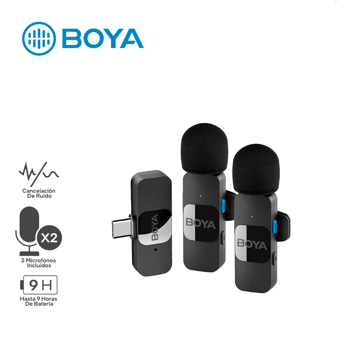BOYA BY - V20 / MICROFONO INALAMBRICO / 2 MICROFONOS / 50M DE ALCANCE / CANCELACION DE RUIDO / USB C
