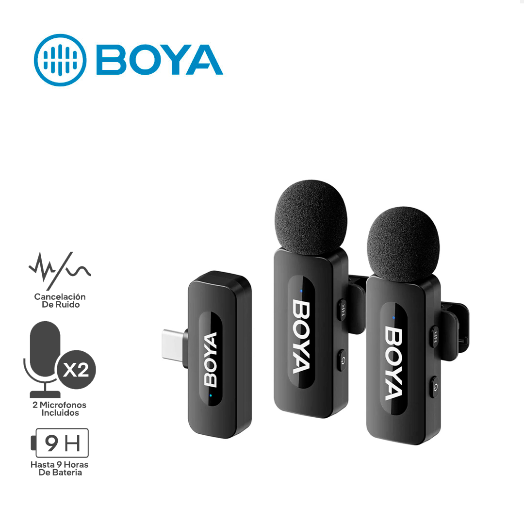 BOYA BY-V20 2.0 / MICROFONO INALAMBRICO / 2 MICROFONOS / 50M DE ALCANCE / CANCELACION DE RUIDO / USB C