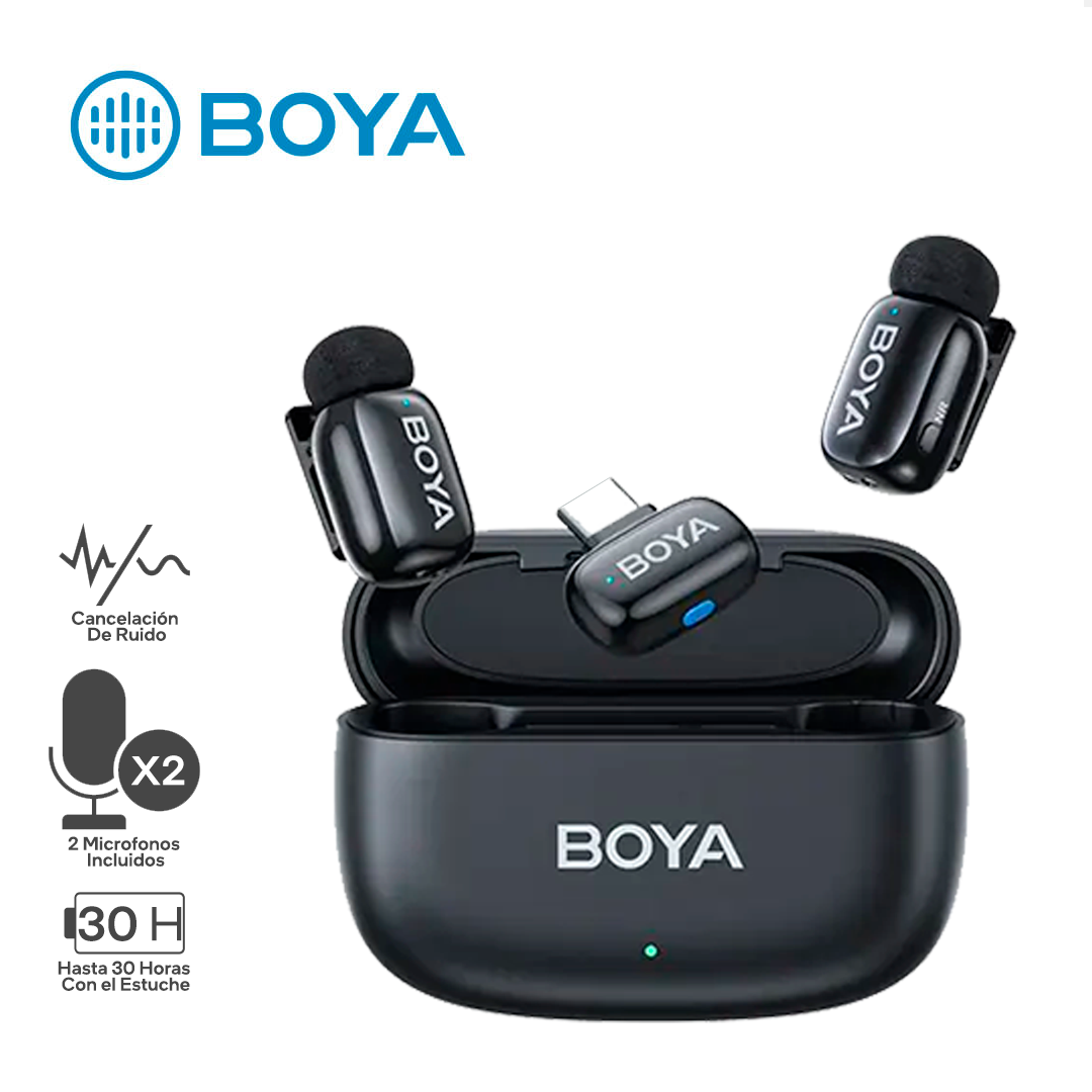 BOYA MINI 14 / MICROFONO INALAMBRICO / 2 MICROFONOS / 100M DE ALCANCE / CANCELACION DE RUIDO NIVEL 3 / USB C