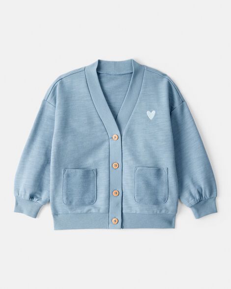 Toddler Girl Heart Cotton Long-Sleeve Cardigan Sweater - 2 Colours
