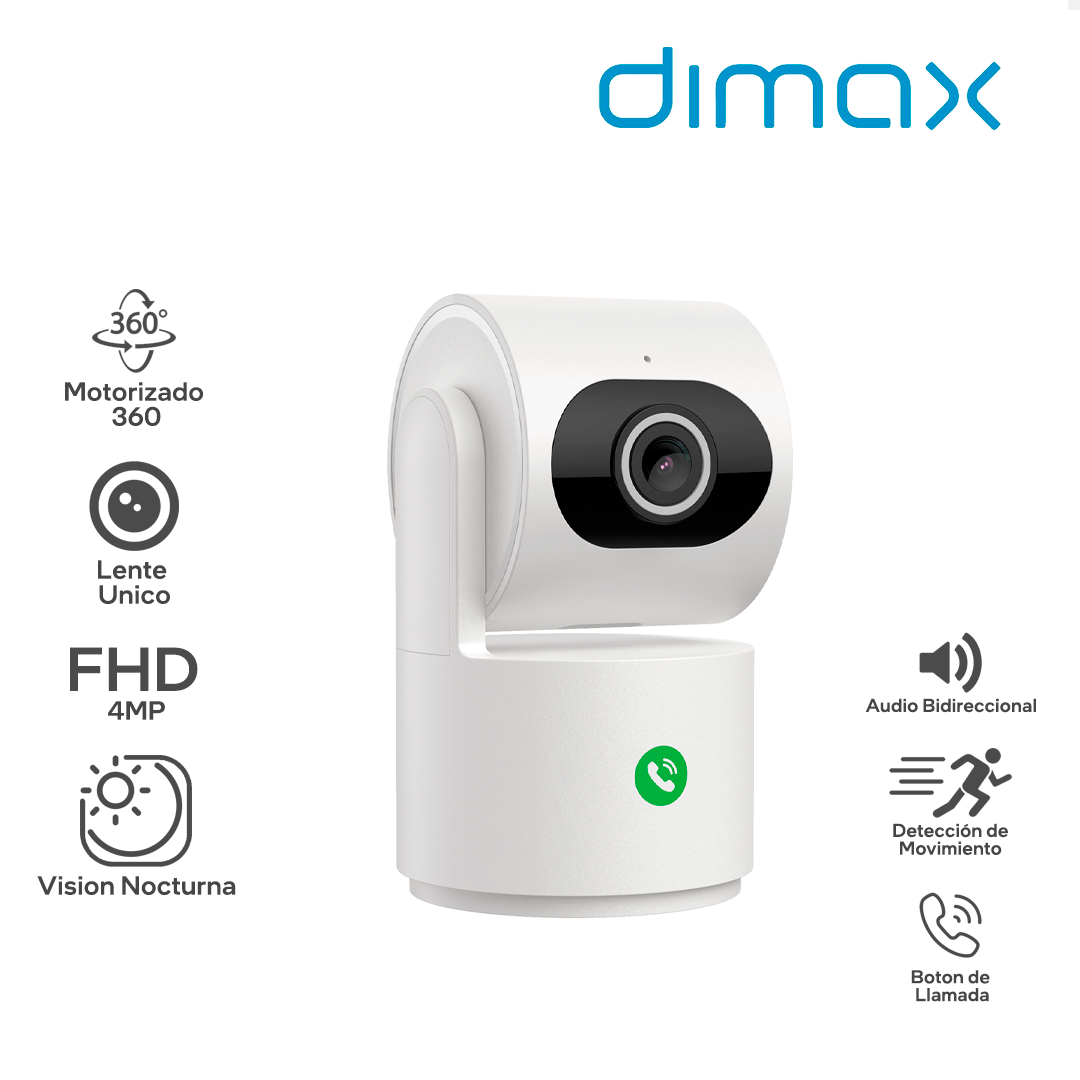 DIMAX G116 / RESOLUCION FHD 4MP / MOTORIZADA 360 / WIFI / INTERIOR / BOTON DE LLAMADA
