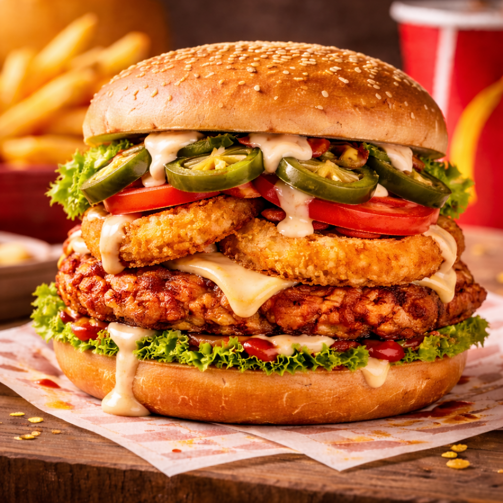 Chicken Onion Ringer Burger