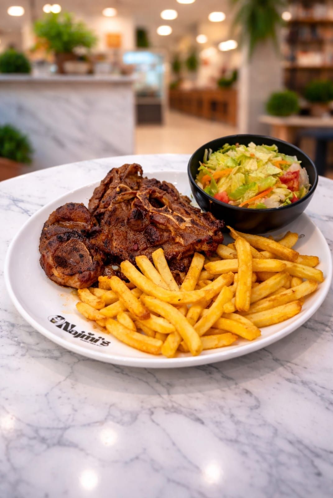 Honey Glazed lambchops with fries and salad (N)