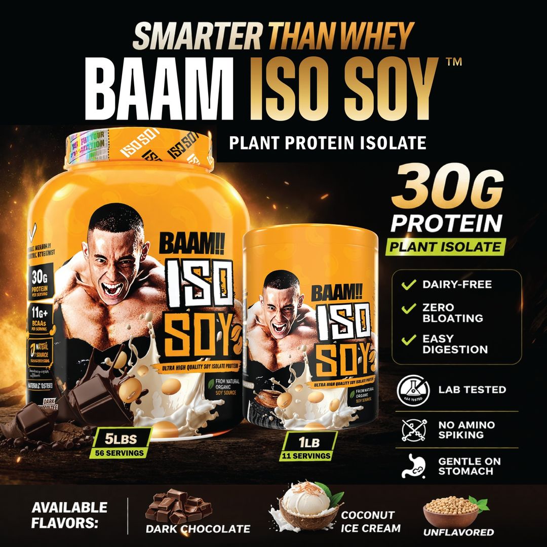 BAAM!!™ ISO-SOY Plant Protein Isolate (1lb / 0.45kg) | 30g Soy Isolate Protein • Vegan • Lactose-Free • Lab-Tested Premium Plant Protein [VX]
