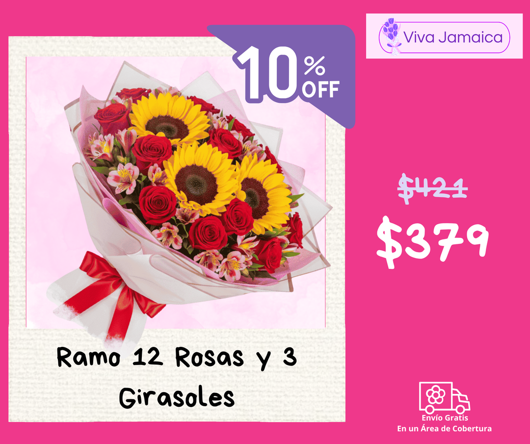 Ramo 12 Rosas y 3 Girasoles