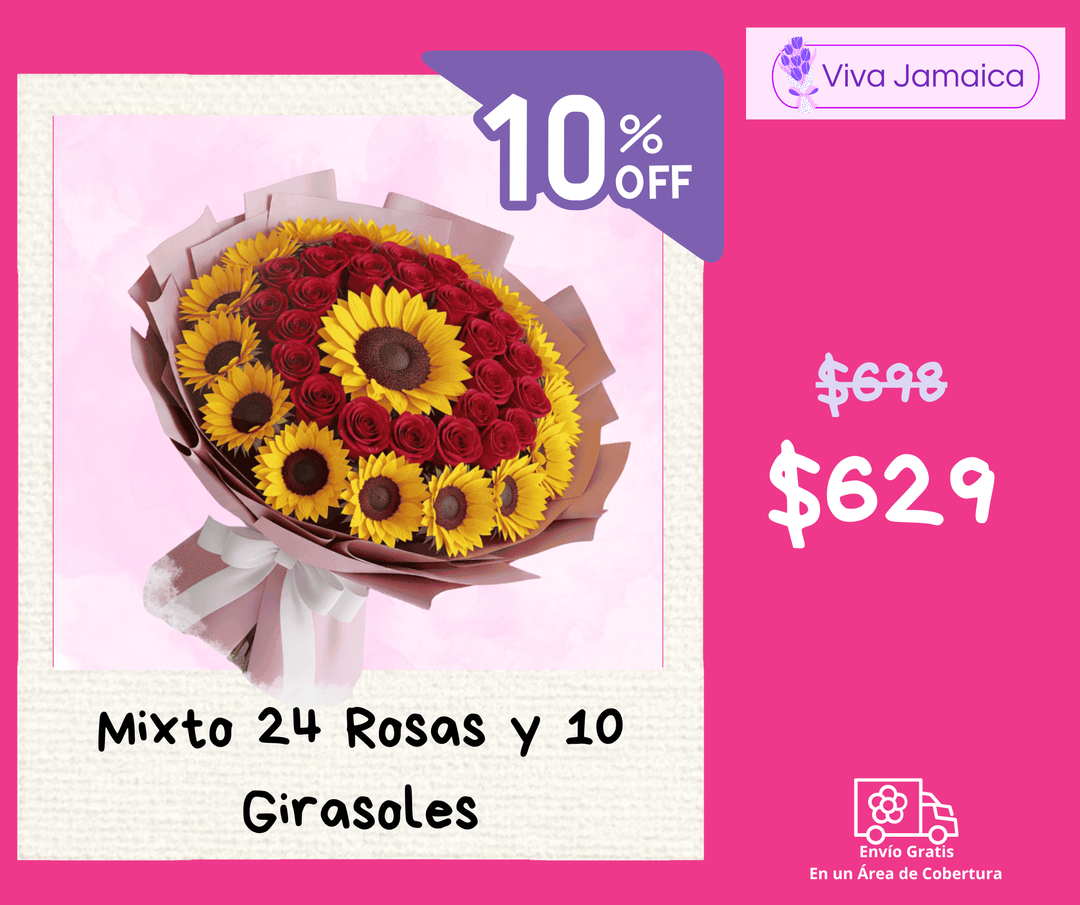 Mixto 24 Rosas y 10 Girasoles