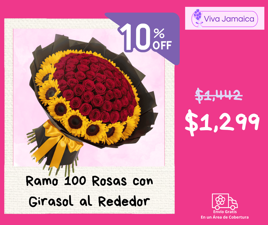 Ramo 100 Rosas con Girasol al Rededor
