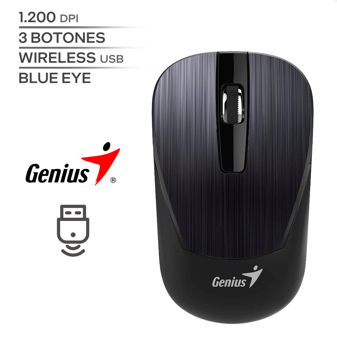 GENIUS NX 7015 / 1200 DPI / 3 BOTONES / WIRELESS USB / INALAMBRICO / BLACK