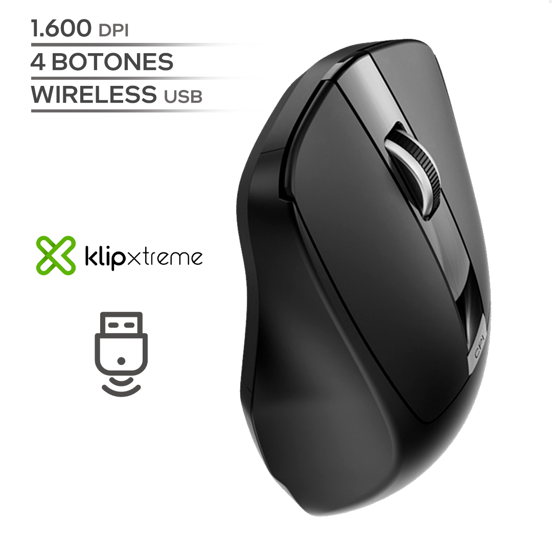KLIP XTREME ERGY / 1600 DPI / 4 BOTONES / WIRELESS USB / INALAMBRICO / BLACK