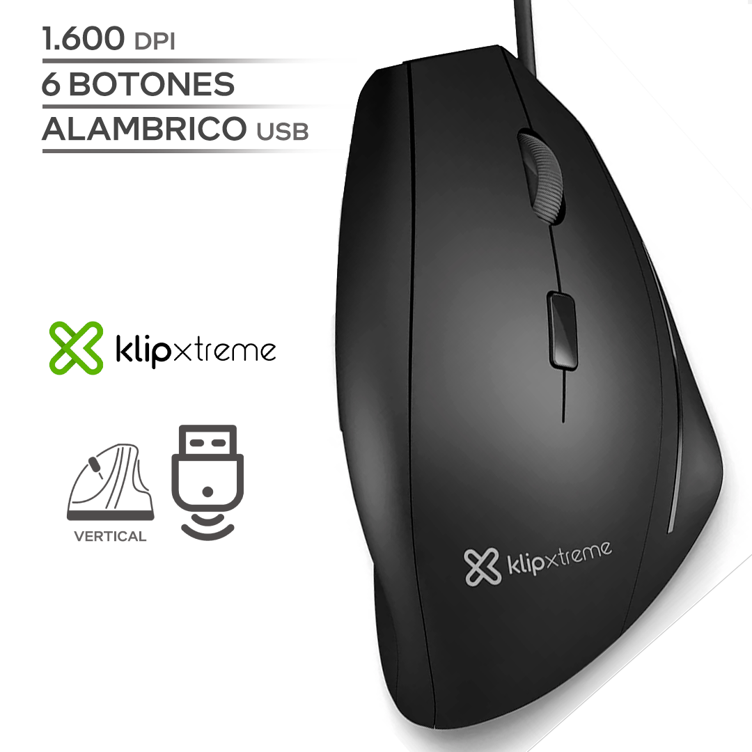 KLIP XTREME KREST / 1600 DPI / 4 BOTONES / ALAMBRICO USB / VERTICAL / BLACK