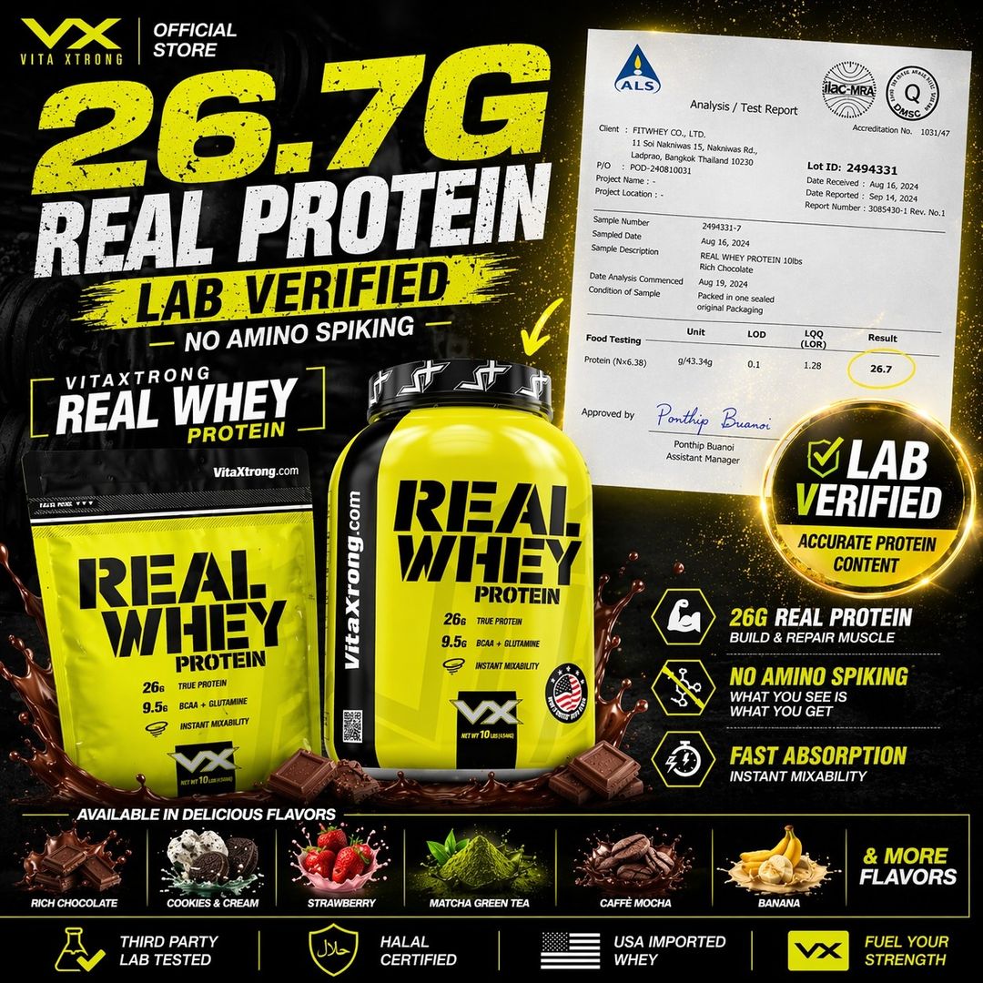 VITAXTRONG™ Real Whey Protein (2lbs/1kg) — Designed for Performance & Recovery | Lab-Tested • No Amino Spiking | Lean Muscle Growth