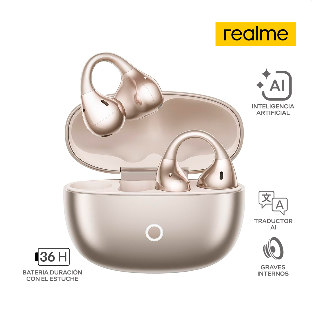REALME BUDS CLIP AI / INALAMBRICO / BLUETOOTH / 36 HORAS BATERIA / TRADUCTO / TECNOLOGIA AI / DORADO
