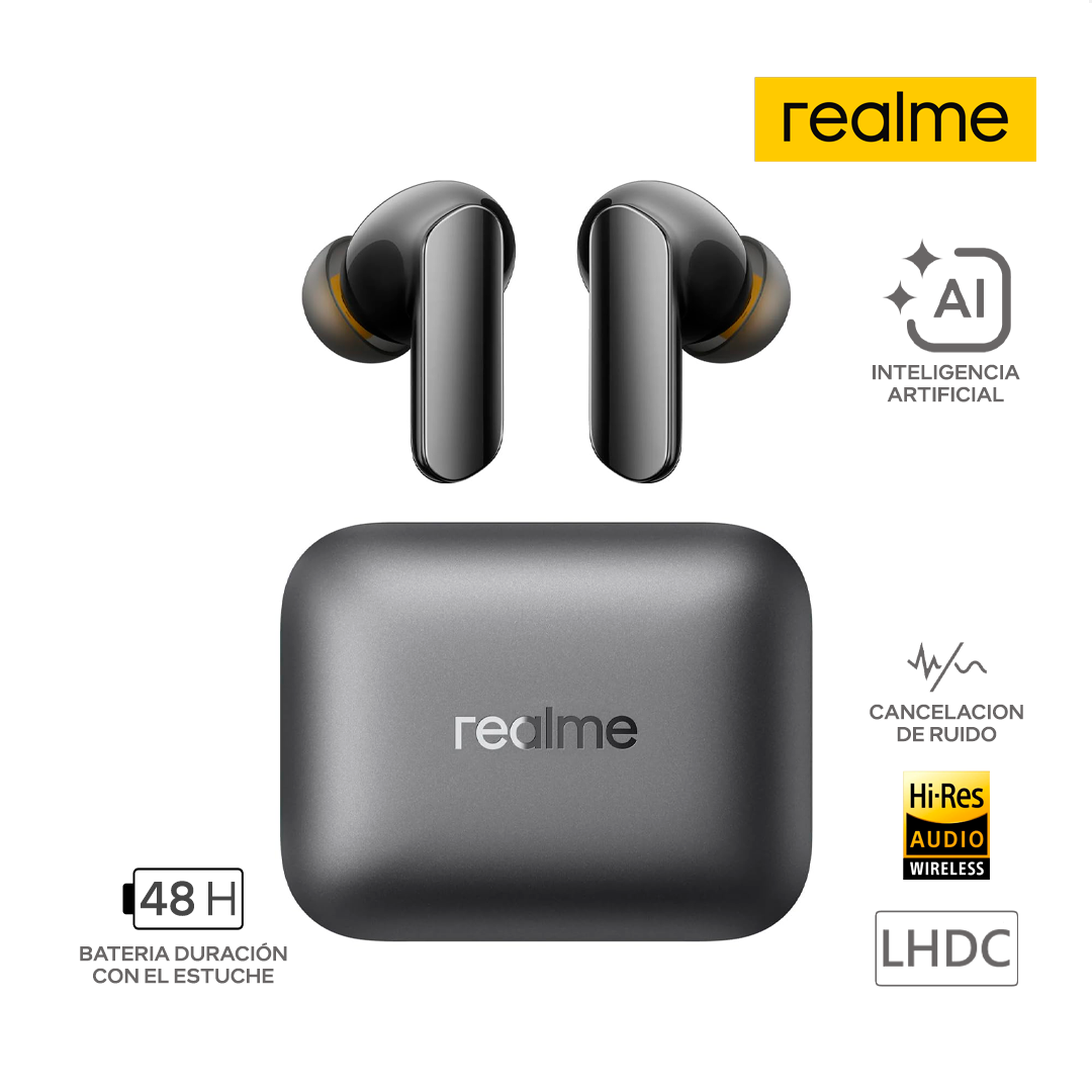 REALME BUDS AIR 7 PRO AI / INALAMBRICO / BLUETOOTH / 48 HORAS BATERIA / TECNOLOGIA AI / HIRES AUDIO / LHDC / NEGRO