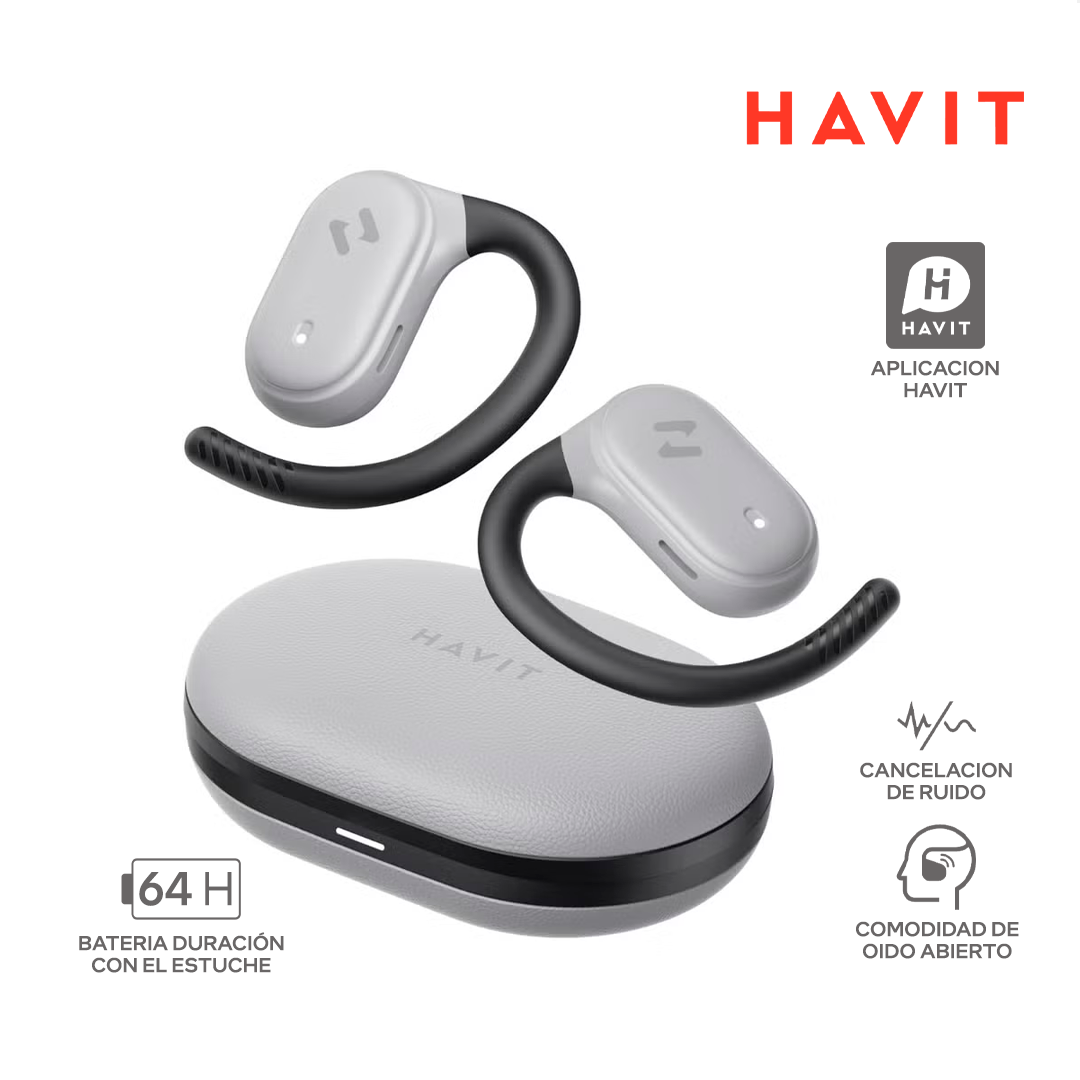 HAVIT OVISFIT 02A / INALAMBRICO / BLUETOOTH / 64 HORAS BATERIA / OPEN EAR DESING / GREY