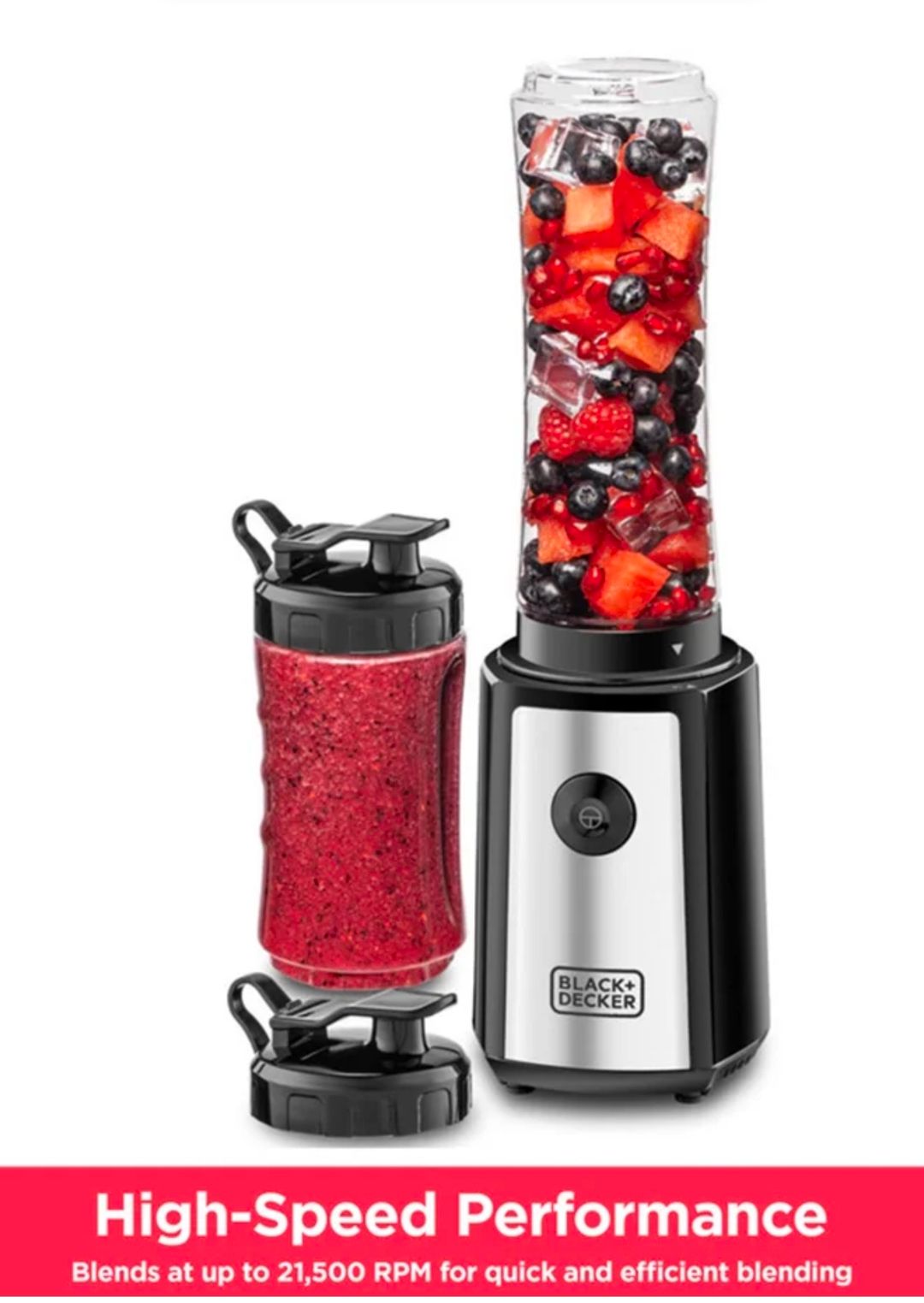 BLACK + DECKER Sports Blender/Smoothie Maker, 6-Piece Set with 500ml & 300ml BPA-Free Sports Bottles