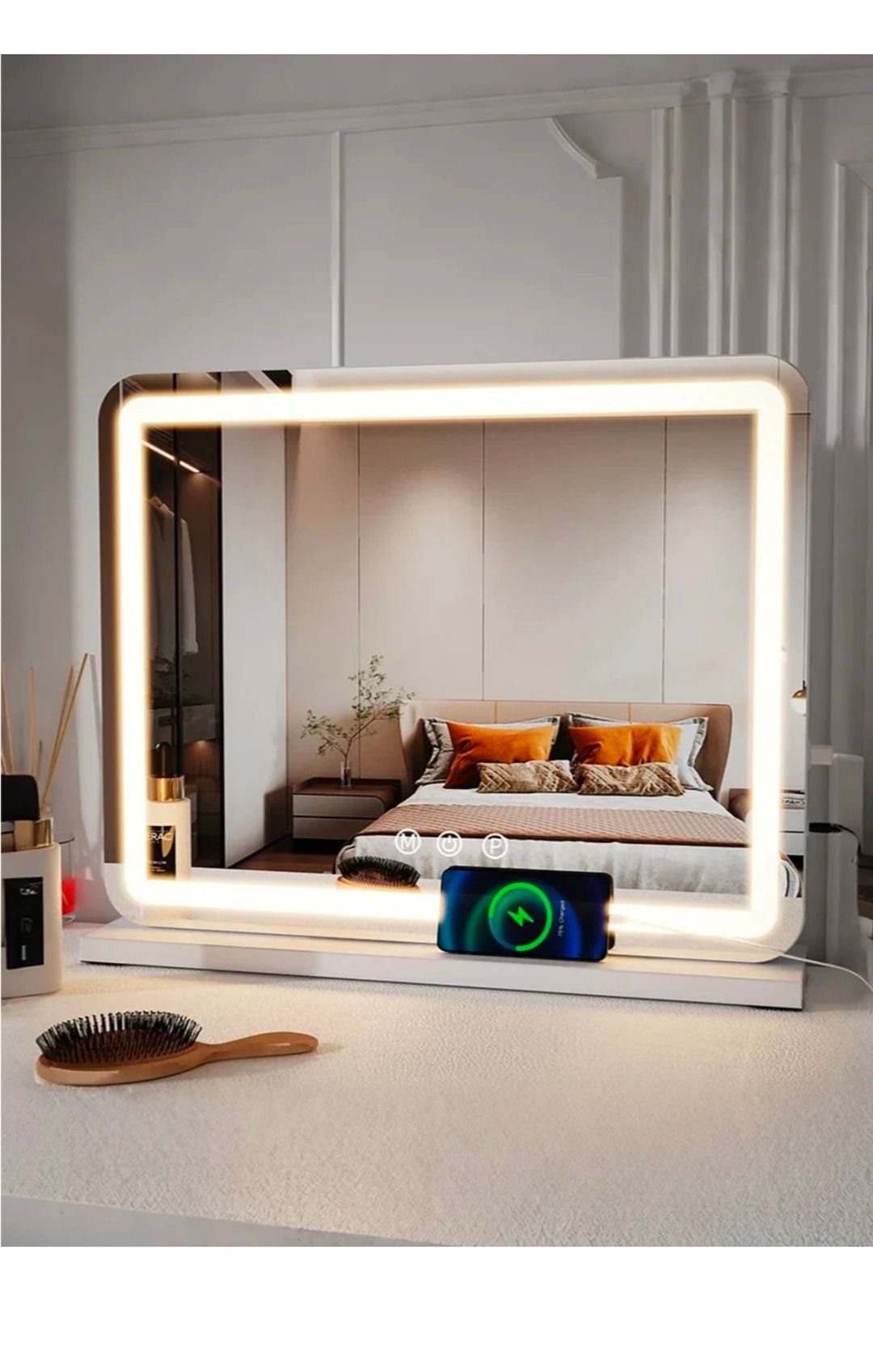 Large Makeup Mirror with LED Lights, Smart Touch Dimmable 3-Color Light, Memory Function