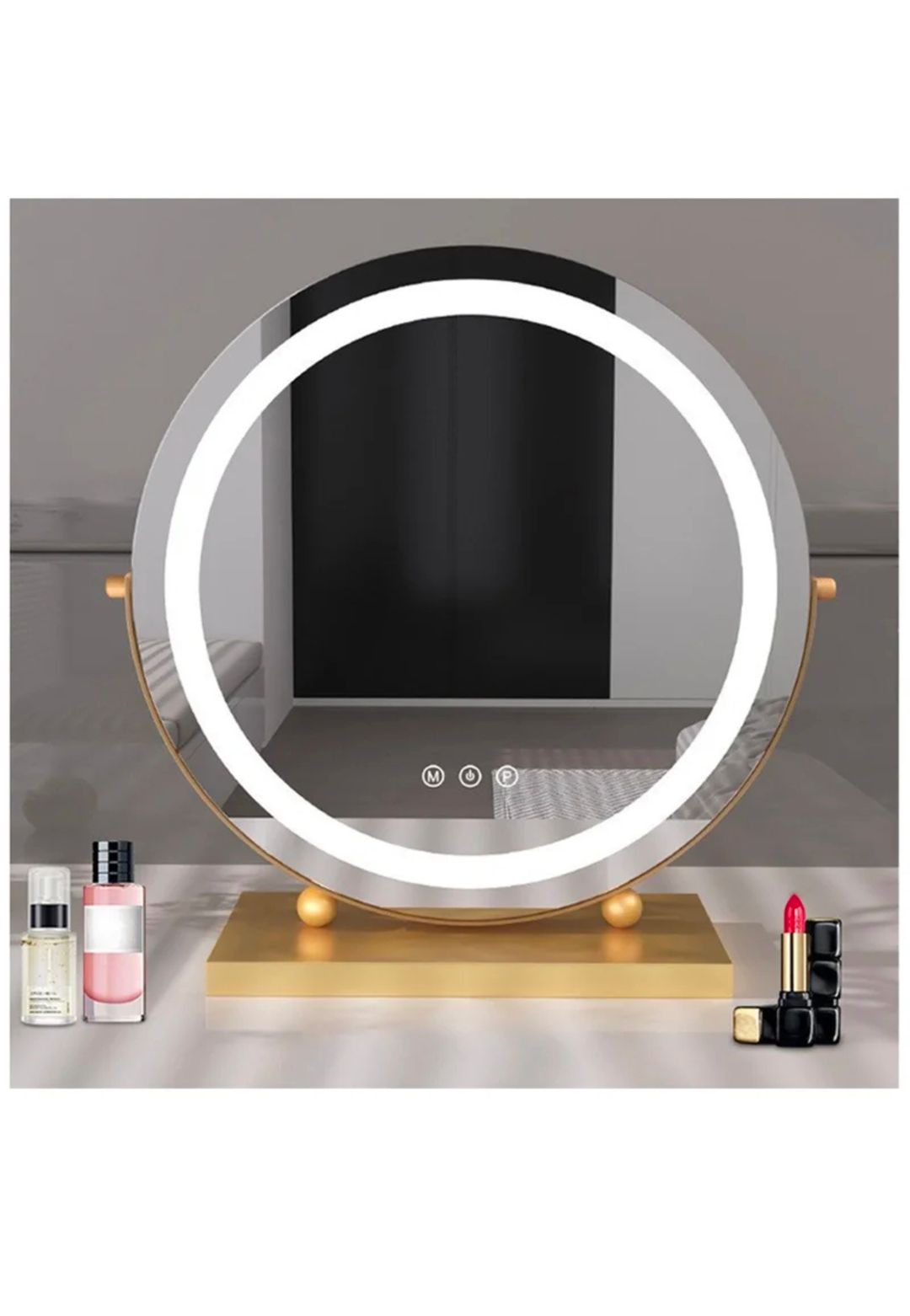 Round LED Lighted Up Makeup Mirror, Touch Sensor with 3-Color Lighting Dimmable 