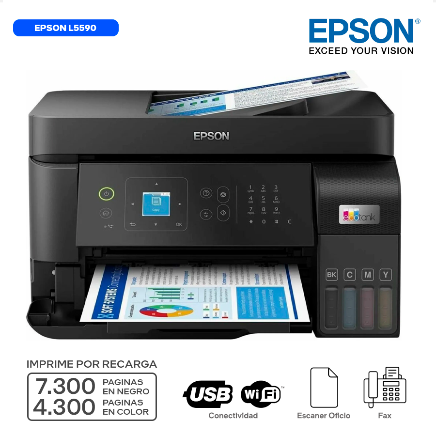 EPSON L5590  / MULTIFUNCIONAL WIFI / IMPRESORA / ESCANER TAM OFICIO / COPIADORA / FAX
