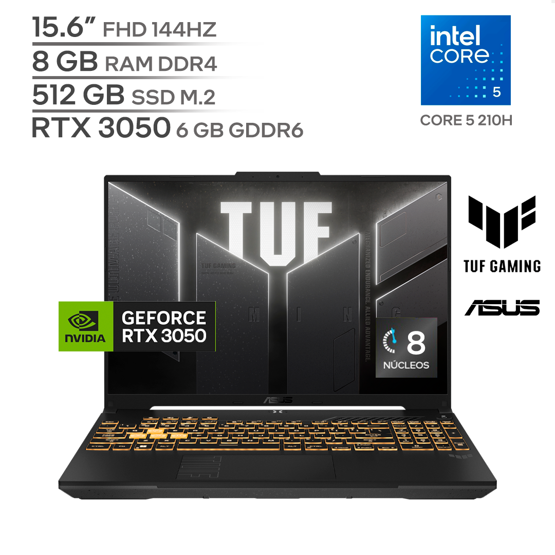 ASUS TUF GAMING FX607VJ-RL028W / CORE 5 210H / RTX 3050 6 GB / 8 GB DDR4 RAM / 512 GB SSD Nvme M.2 / 16.0" WUXGA 144HZ / WINDOWS 11