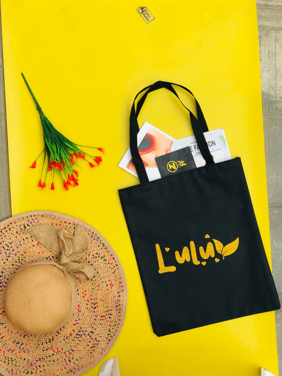 Glitters print tote bag with normal handle
