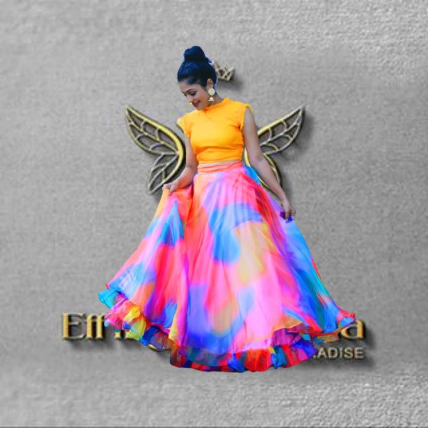 Multi Colour Organza Lehanga with Crop Top