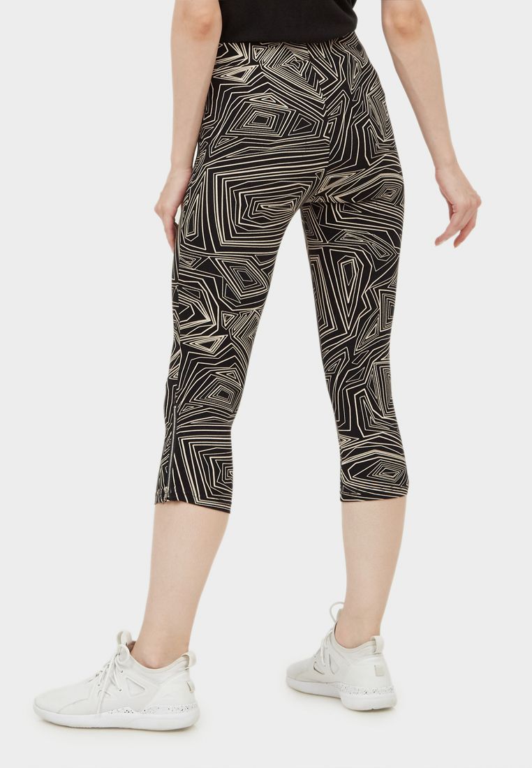 Ladies High Waisted Capri Black Asymmetrical  (Printed Color)