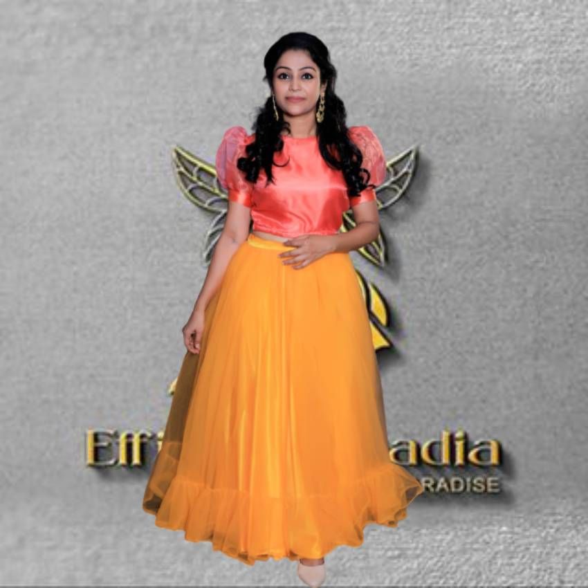 Netted Lehenga with Organza Crop Top