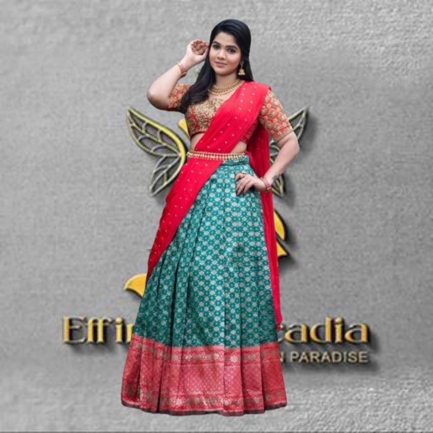 Aari Work Blouse with Pleated Lehanga