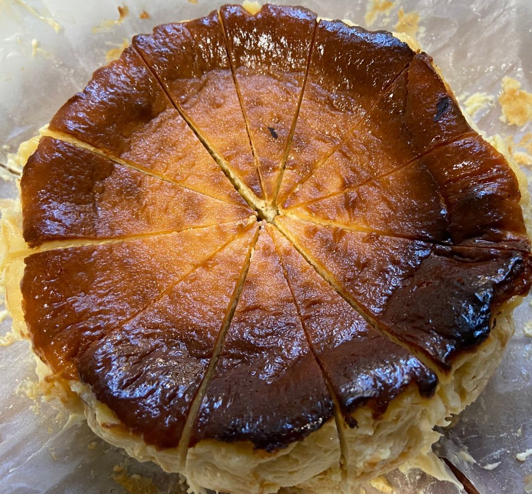 6 Inch burnt NY Cheesecake,  can be cut 12 delightful pieces as shown.