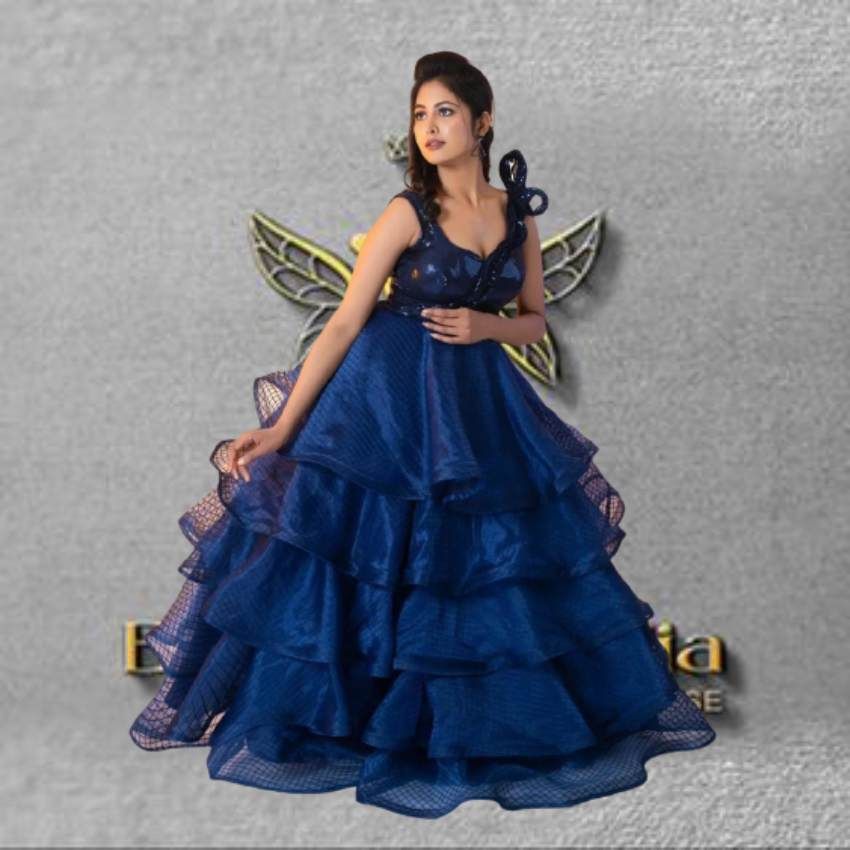 Multi Layer Blue Ruffle Wedding Gown