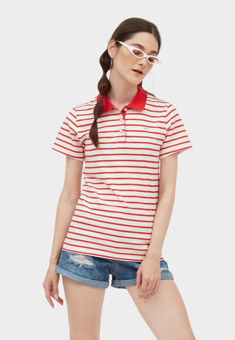 Ladies Polo Tee (Red Stripe)