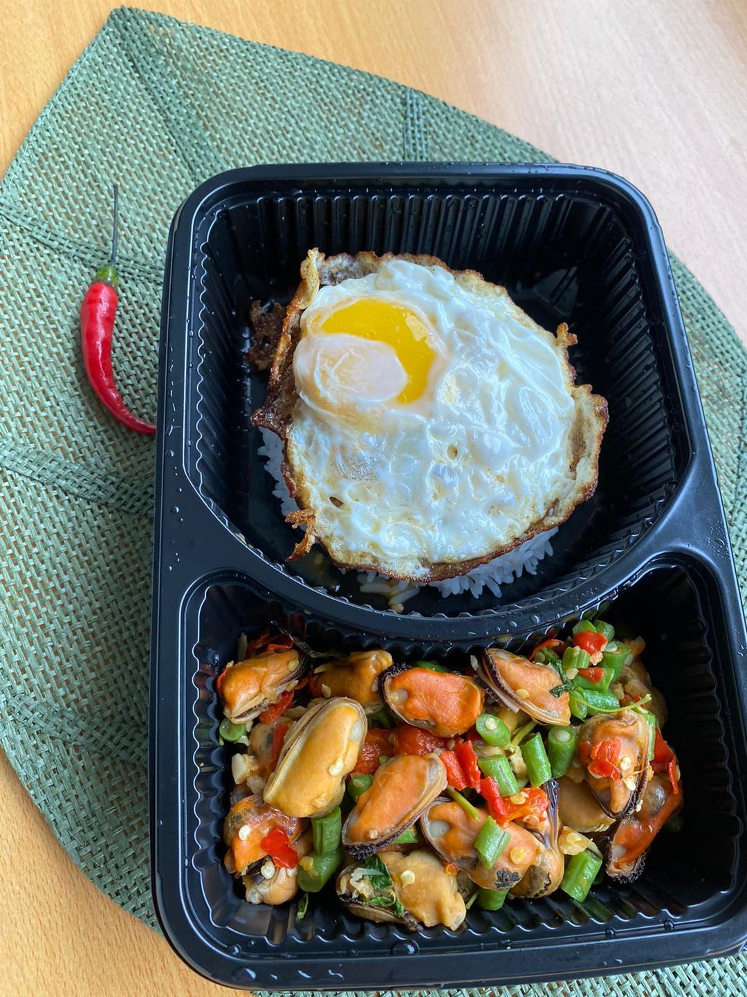 Bento - Thai Basil Mussels with Sunny Egg & Rice
