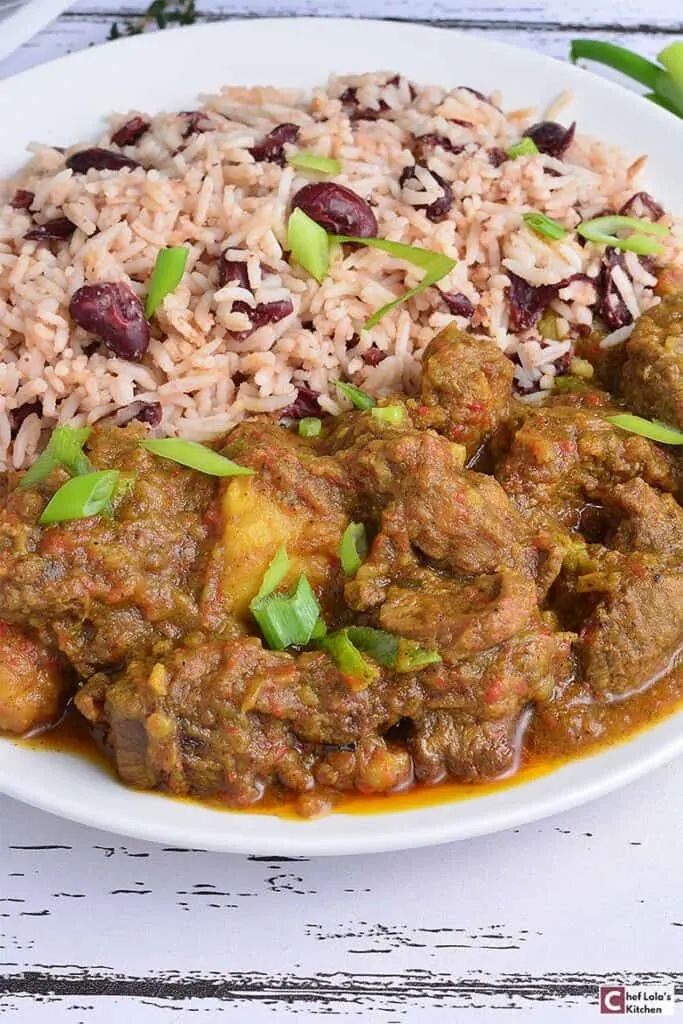 Curry Goat with Rice and Peas