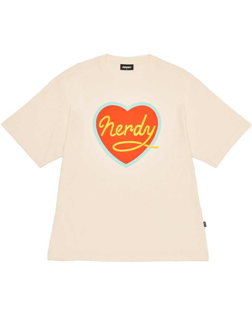 Nerdy Cursive Heart - Cream White