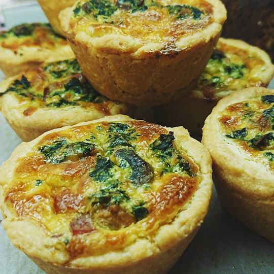 Spinach, ham and mushroom quiche