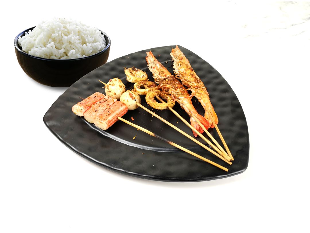 Seafood Skewers Set (with Rice) 海鲜烧烤串套餐 (加米饭)
