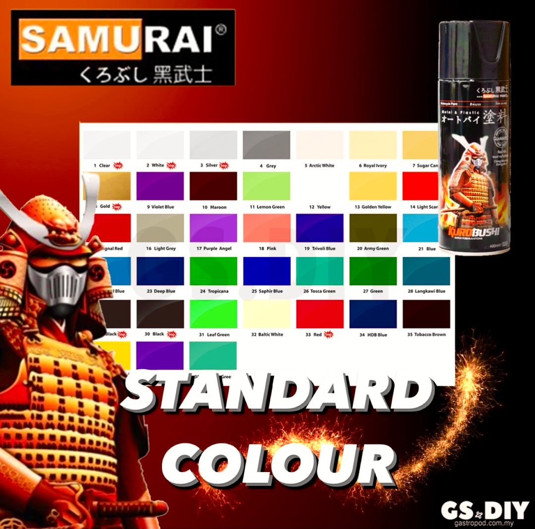 SAMURAI Spray Paint Standard Colour 400ml🎨 (#1 #2 #3 #8 #10 #12 #13 #14 #15 #17 #21 #22 #24 #29 #30 #31 #33 #36 #37)