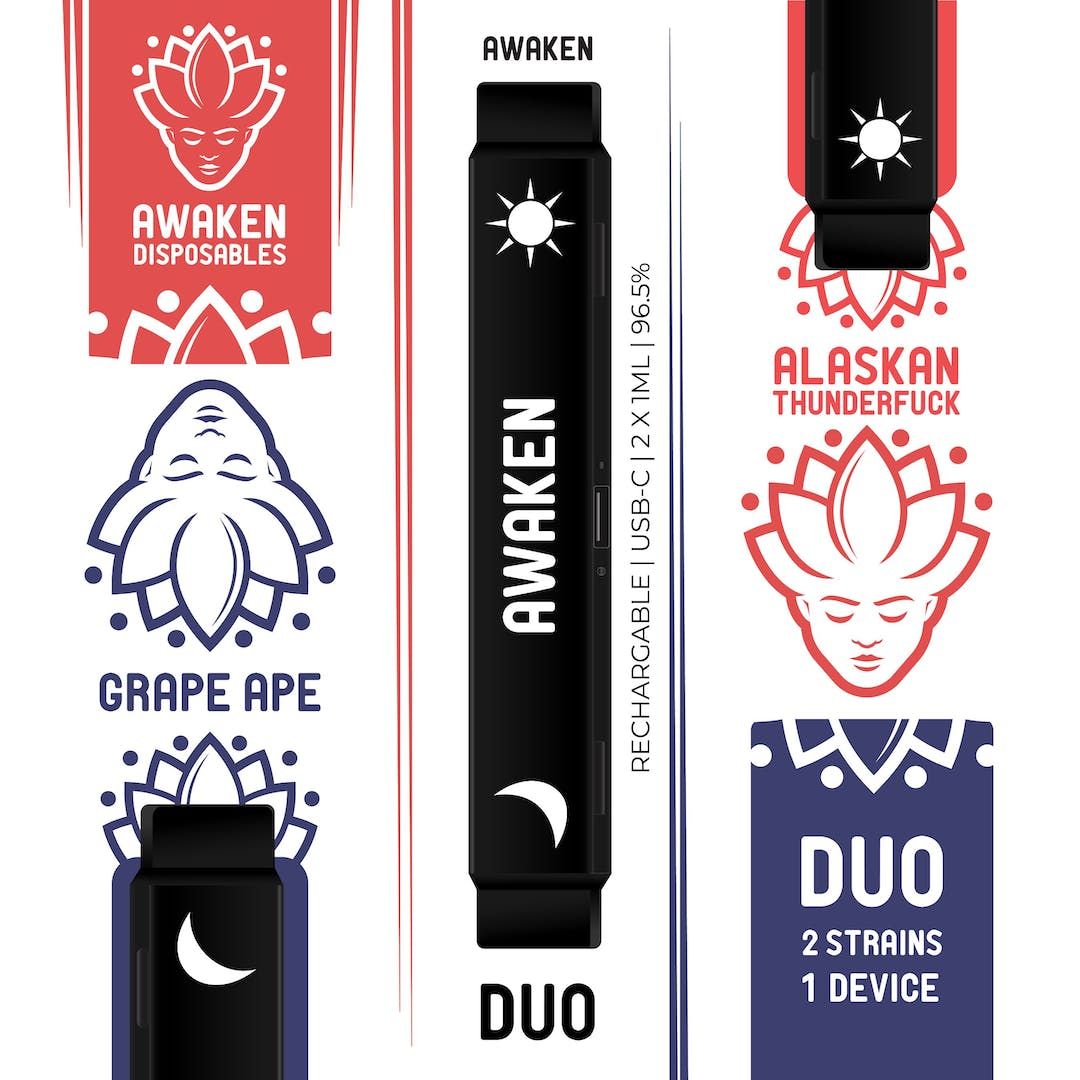 Awaken Duo | 2ml (1ml+1ml) | 2 Strains, One Device | Alaskan Thunderfuck & Grape Ape_0