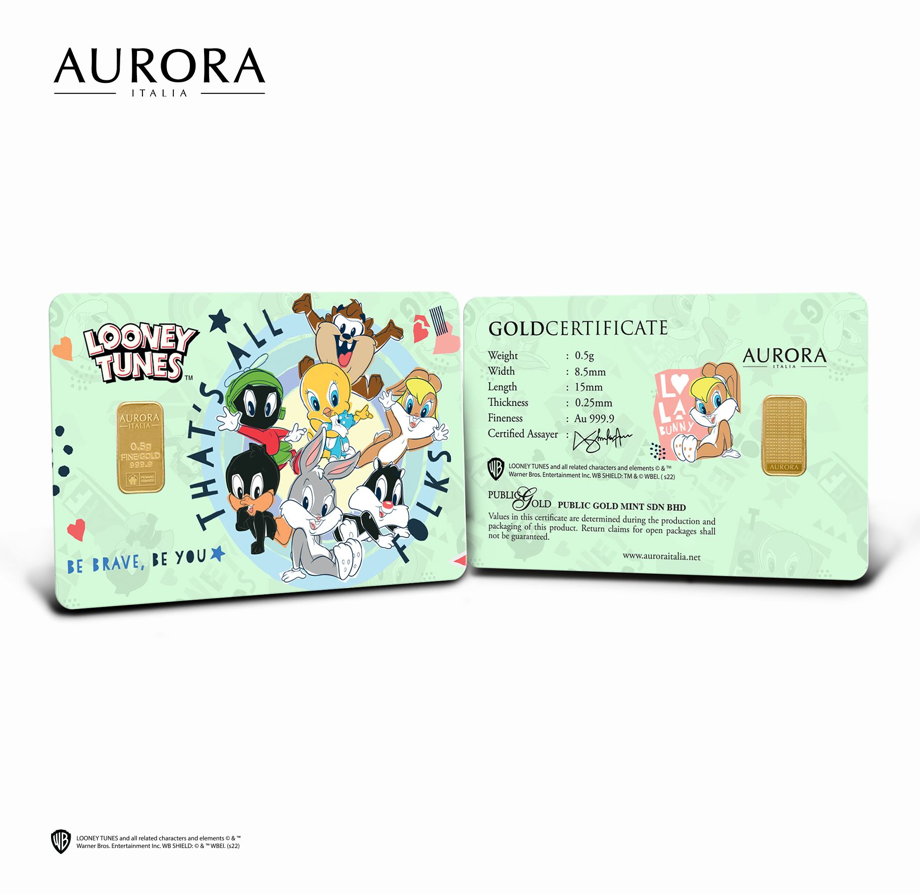 AURORA ITALIA (0.5g) 999.9 Baby Looney Tunes: Baby Love Limited Edition Gold Bar_0