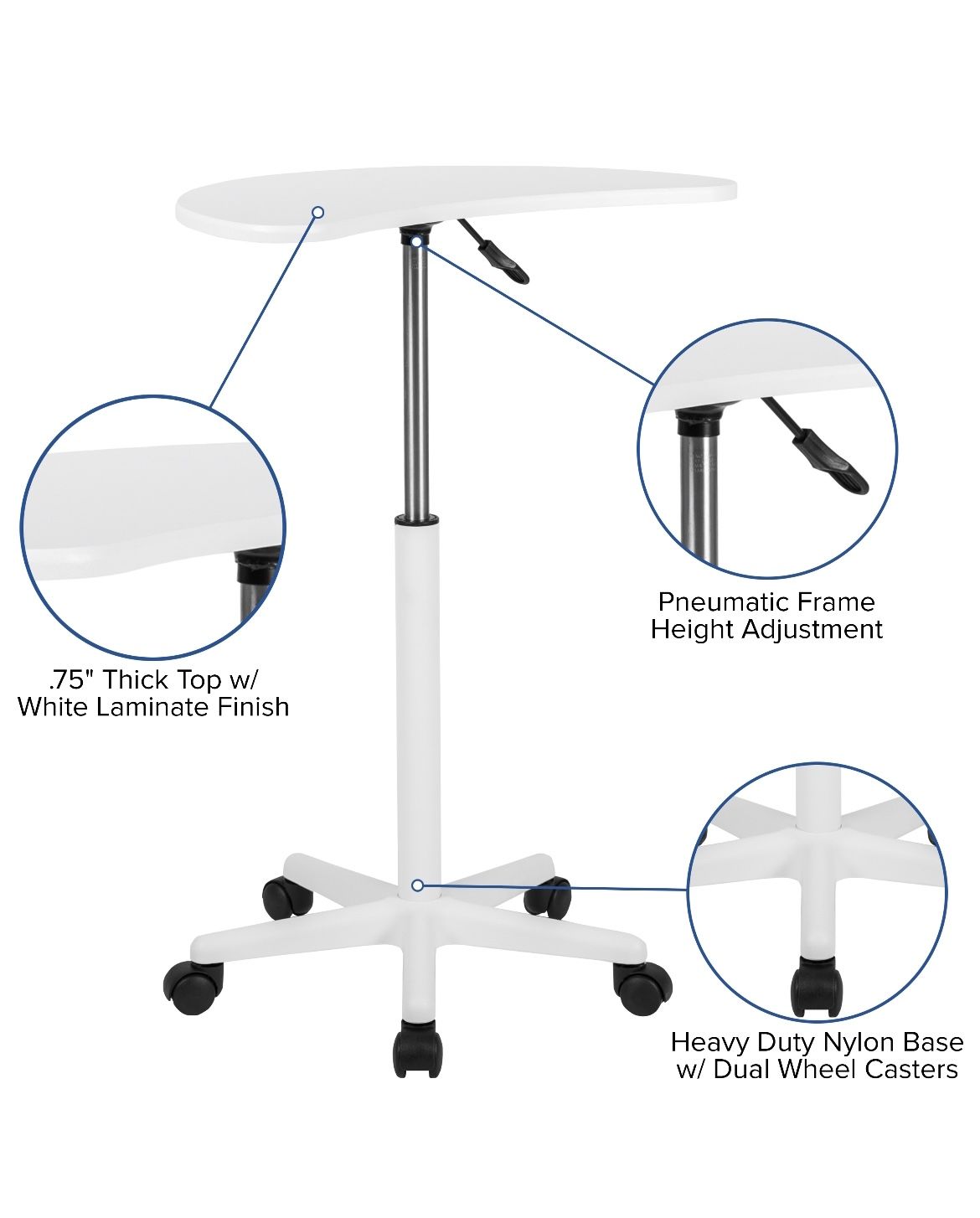 Black  Mobile Laptop Computer Desk - Portable Rolling Standing Desk_5