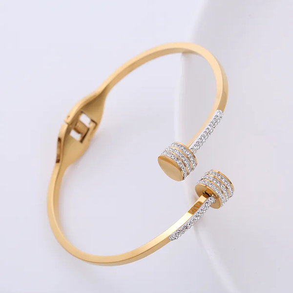 Cute Asymmetrical Rhinestones Stainless Steel Bangle_0