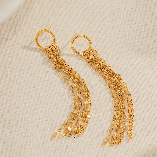 Simple Tassel 18K Gold Plating Stainless Steel Drop Earrings_0