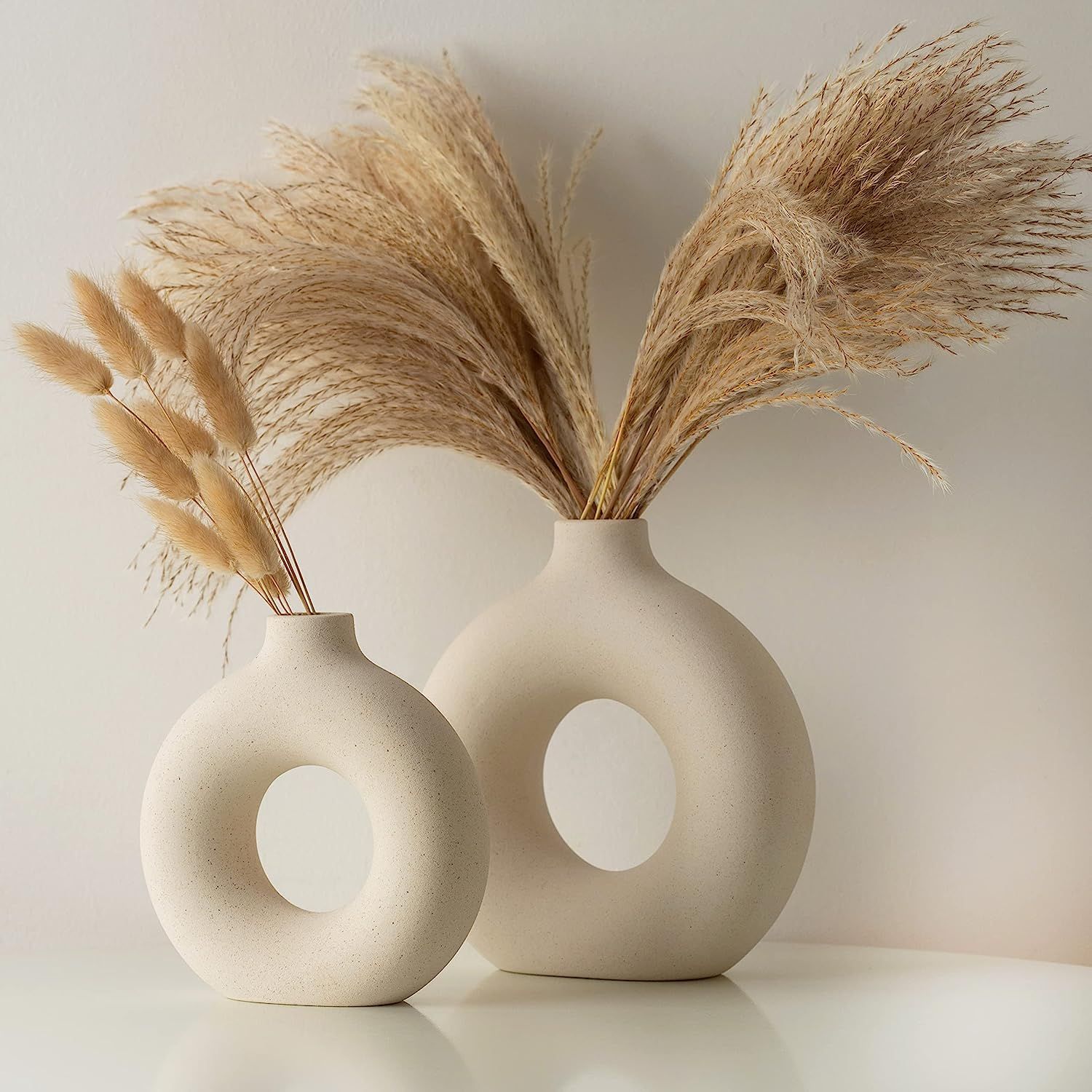 Beige/White Ceramic Donut Vases_3