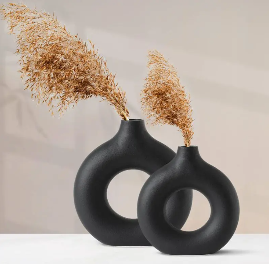 Black Ceramic Donut Vases_0