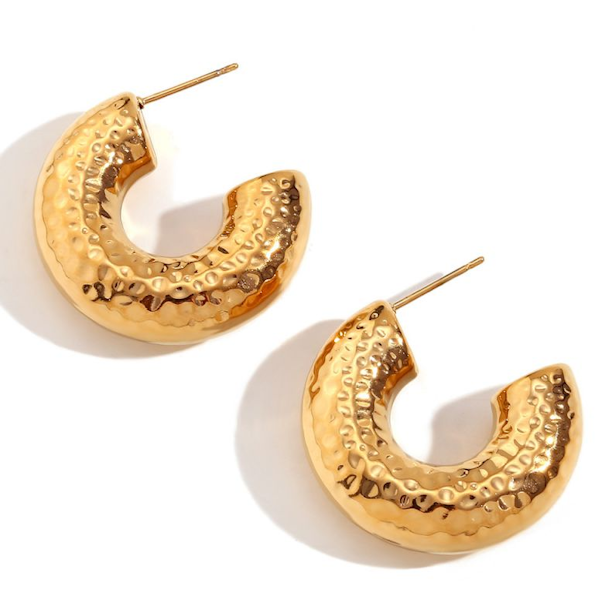 Gorgeous Gold-plated Stainless Steel Hammered Earrings_0