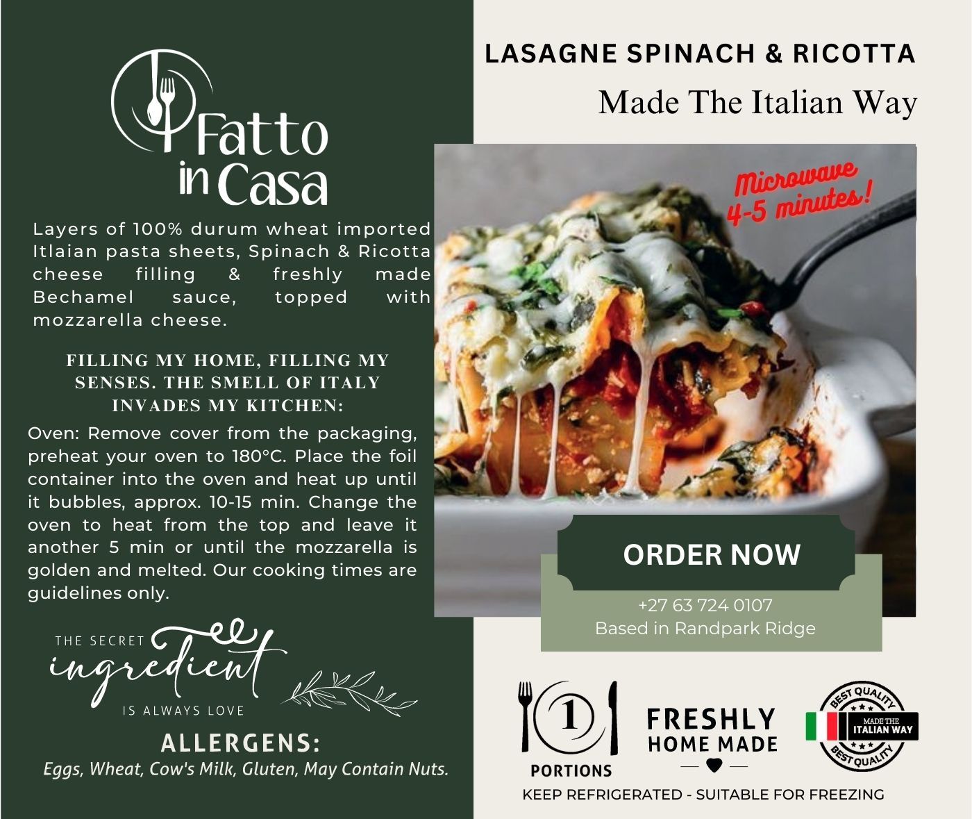 Lasagne Spinach & Ricotta 1 portion_0